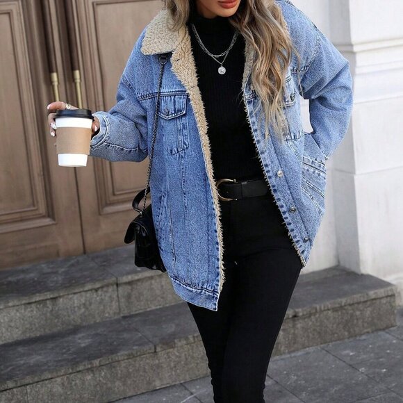 Blue Casual Women's Thermal Lined Windbreaker Jacket - Picture 4 of 7